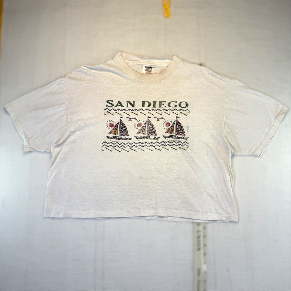 VTG Boxy San Diego Sailboat T Shirt Oneita White Mens XL Single Stitch Souvenir